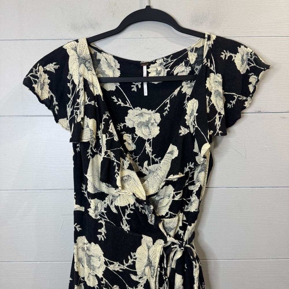 Free People | French Quarter Floral Printed Flutter Sleeve Wrap Mini Dress Small - Picture 2 of 10